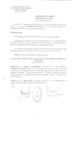 RESOLUCIÓN N“ 499/09 - Universidad Nacional de Salta