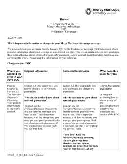 Revised Errata Sheet to the Mercy Maricopa Advantage 2015