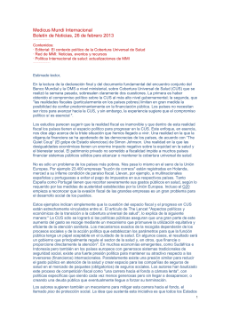 Medicus Mundi Internacional Boletín de Noticias, 26 de febrero 2013