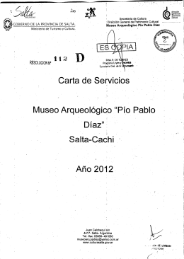 Carta de Servicios Museo Arqueológico "Pío Pablo Díaz" Salta