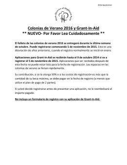 Colonias de Verano 2016 y Grant-In-Aid ** NUEVO