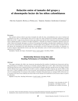 Relación entre el tamaño del grupo y el desempeño lector de los