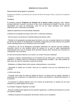 MEMORIA DE EVALUACIÓN Denominación del