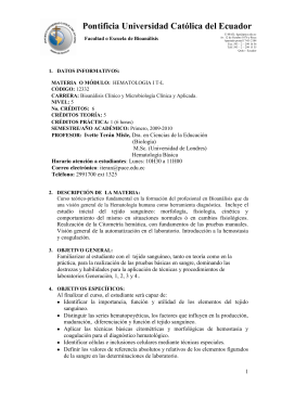 Hematologia I (T-L) - Pontificia Universidad Católica del Ecuador