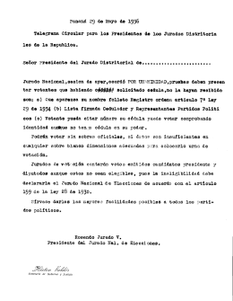 Telegrama Circular para los Presidentes de los Jurados Dstritori a