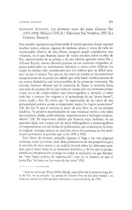 ANTHONY STANTON. Las primeras voces del poeta