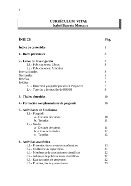 CURRÍCULUM VITAE Isabel Barreto Messano ÍNDICE Pág.