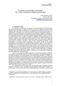 1 M. LIPMAN: FUNCIÓN DE LA FILOSOFÍA EN LA