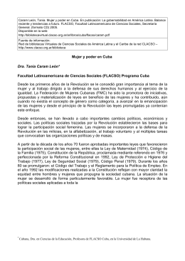 Mujer y poder en Cuba Dra. Tania Caram León* Facultad