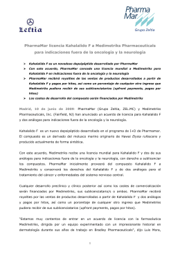 PharmaMar licencia Kahalalido F a Medimetriks Pharmaceuticals