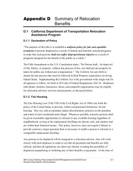 Appendix D Summary of Relocation Benefits