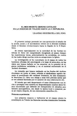 EL MOVIMIENTO OBRERO CATOLICO EN LA DIOCESIS DE