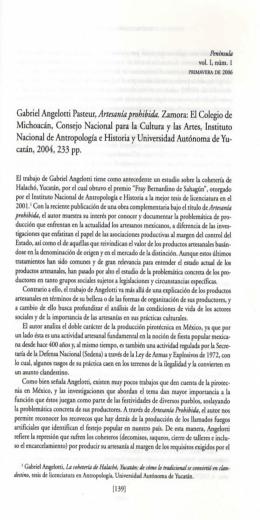 Gabriel Angelotti Pasteur, Artesanía prohibida. Zamora: El Colegio