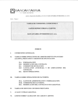 Tarifas de comisiones, condiciones y gastos repercutibles a los