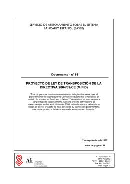 Proyecto de Ley de transposición de la Directiva 2004/39/CE