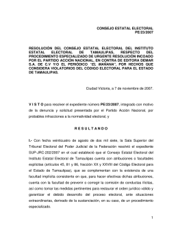 Resolucion PE/23/2007 - Instituto Electoral de Tamaulipas