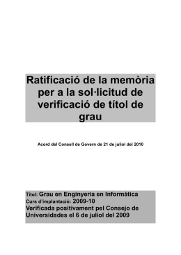 Ratificació de la memòria per a la sol·licitud de verificació de títol de