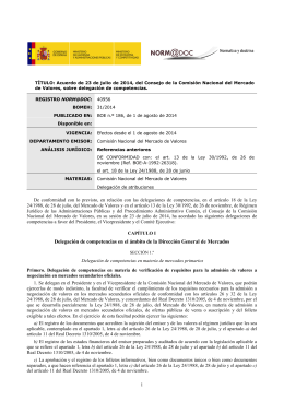 Acuerdo de 23 de julio de 2014 sobre delegación de competencias
