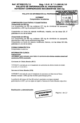 Ref. MT308225/11 Re . I.S.P. N ° F*18018/10 FOLLETO DE