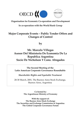 Major Corporate Events – Public Tender Offers and