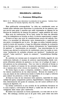 BIBLIOGRAFIA AGRICOLA `I. — Resúmenes Bibliográﬁcas