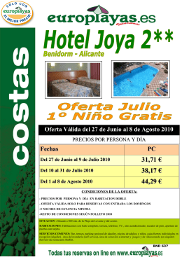 BND 637 HOTEL JOYA BENIDORM - julio y agosto