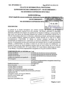Quinvaxem vacuna combinada DTP + HN recombinante + HIB