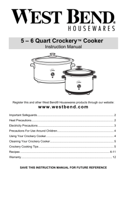 5 – 6 Quart Crockery™ Cooker - Pdfstream.manualsonline.com
