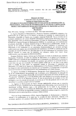 Resolución Nº 305 de 2010 del ISP, sobre Sibutramina clorhidrato y