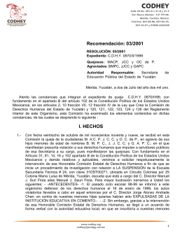 Recomendación: 03/2001 - Comisión de Derechos Humanos del