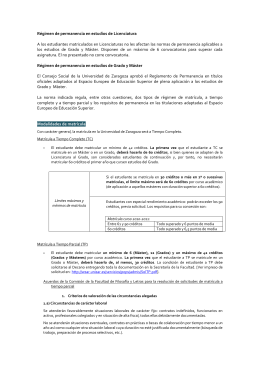 Matrícula a tiempo parcial y régimen de