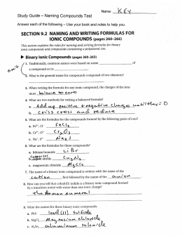 Study Guide - Naming Compounds Test