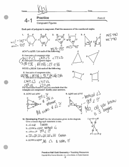 Proving triangles congruent without reasons homework KEY
