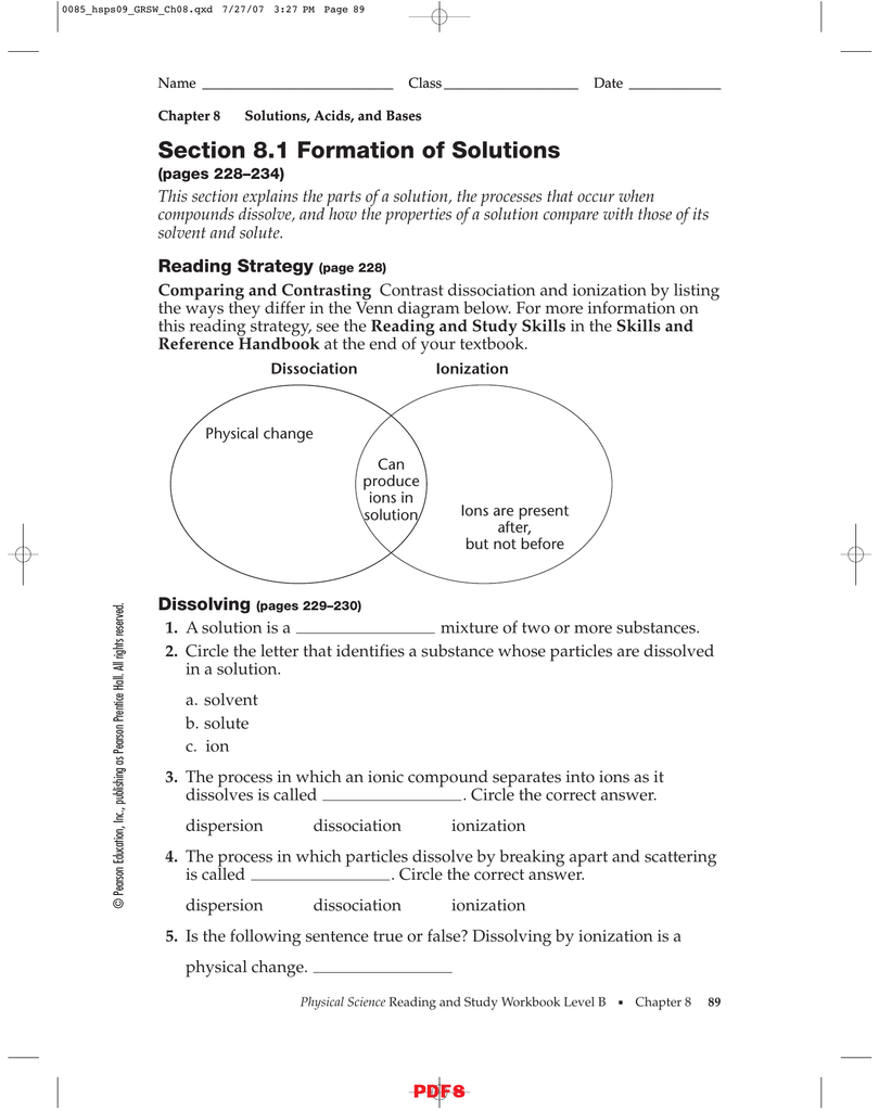 Section 8.1 formation of solutions worksheet answer key