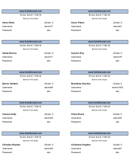 Student Password Report by Class - Avery 5352