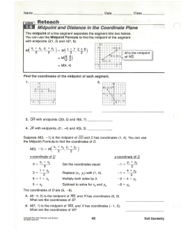 Geom 1-6 Midpoint and Distance in a Coordinate Plane