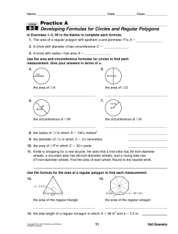 9-2 Practice A Developing Formulas for Circles and Regular Polygons