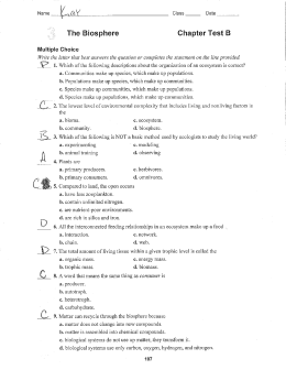 The Biosphere Chapter Test B