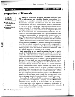 Properties of Minerals Worksheet