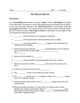 All About Atoms WS for Chem4Kids