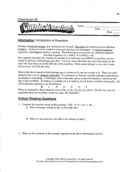 ChemQuest 28 information: Introduction to Reactions