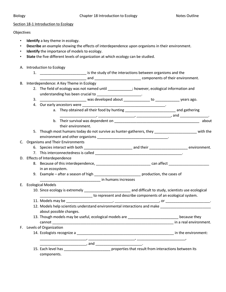 Biology Chapter 25 Introduction to Ecology Notes Outline Section 25 Pertaining To Ecology Review Worksheet 1