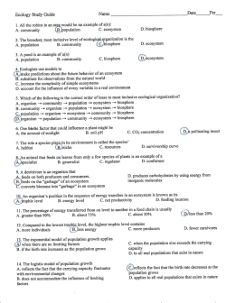 ecology study guide answers