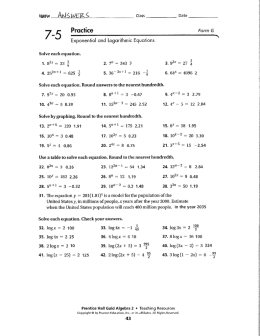 Alg II Answers to Practice Wkshts 7.5-7.6