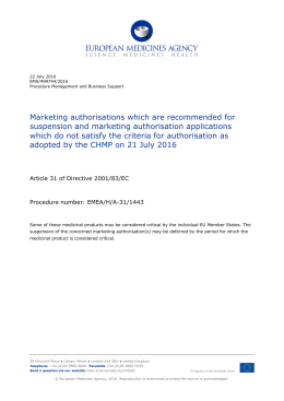 Marketing authorisations which are recommended for suspension