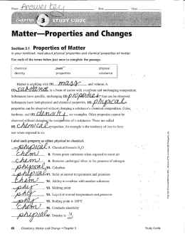 Matter - Properties and Change Study guide answer key