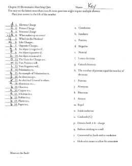 Chapter 32 Electrostatics Matching Quiz