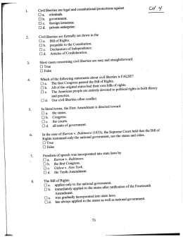 Page 1 Civil liberties are legal and constitutional protections against