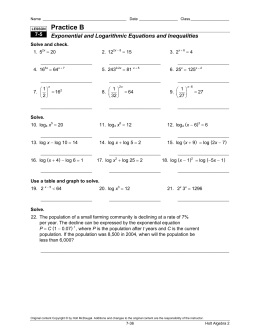 logarithms practice 2b (chapter 7 section 5)