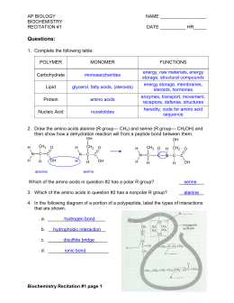 Biochemistry Recitation 1 Key